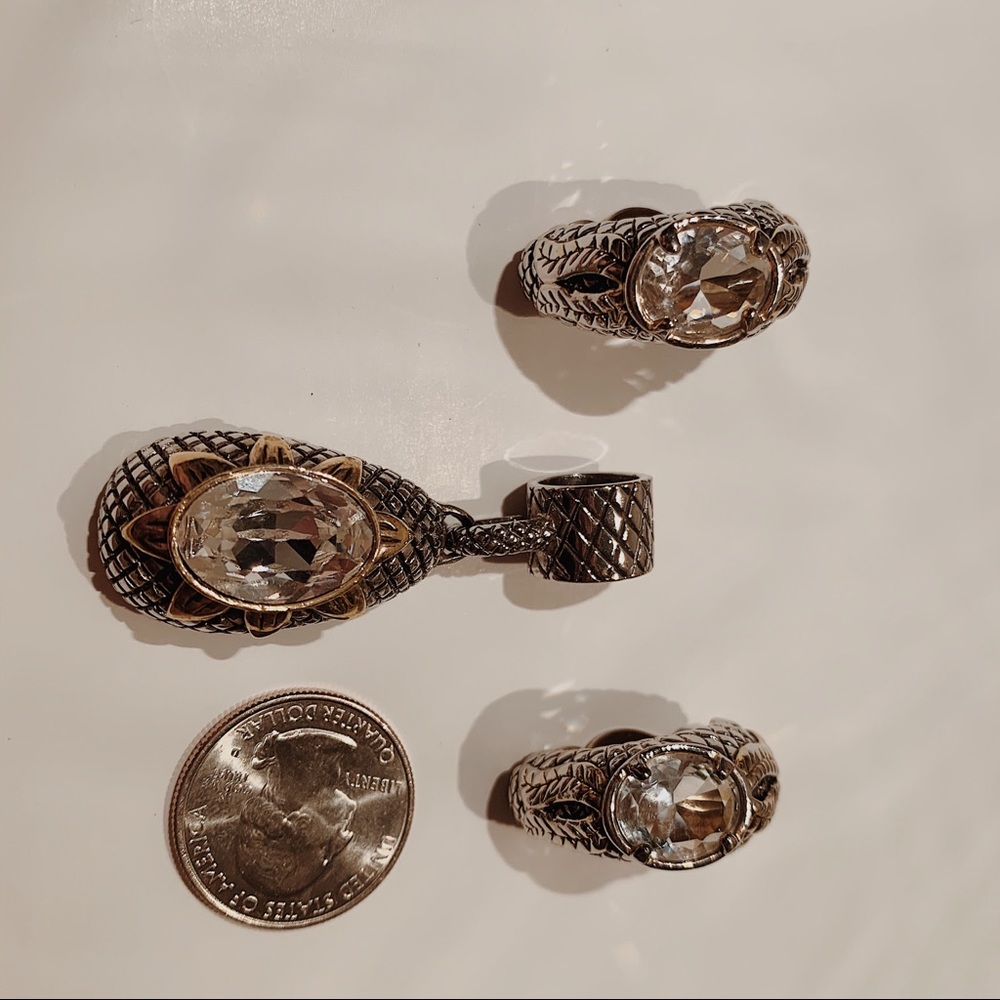 JC snake patterned earrings and pendant